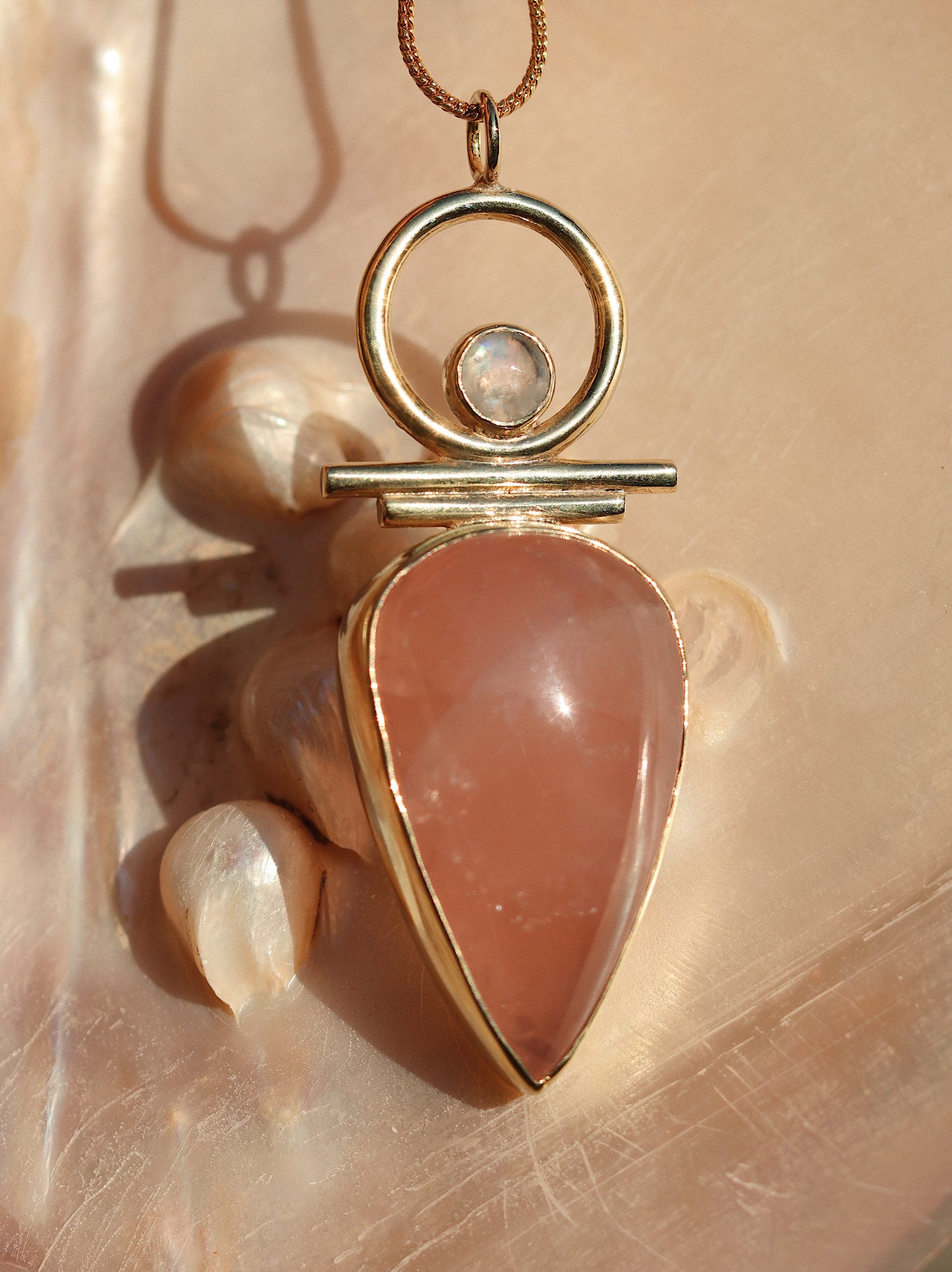 Indah Necklace with Rose Quartz and Moonstone
