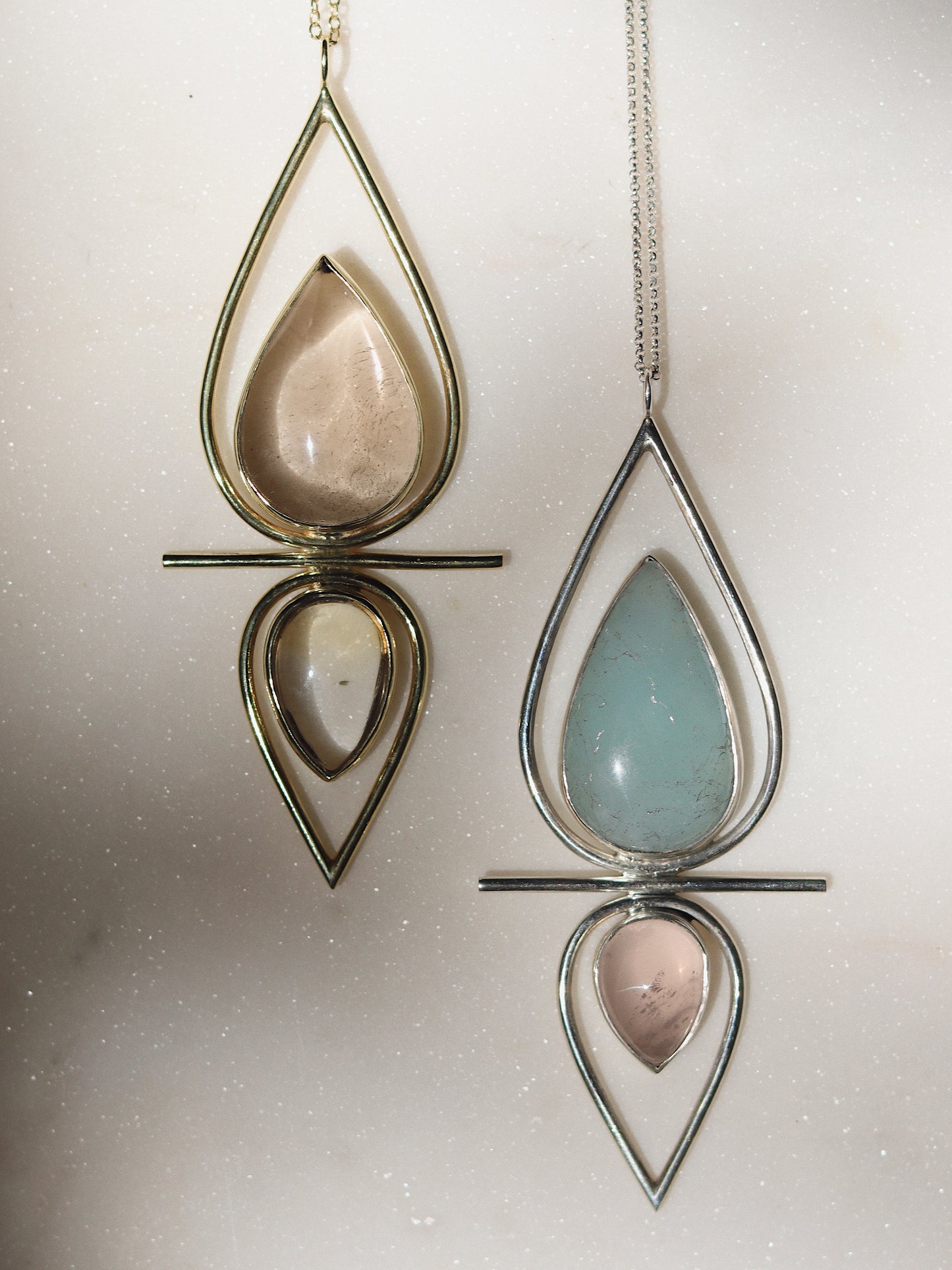 Reine Necklace with rose quartz and aquamarine