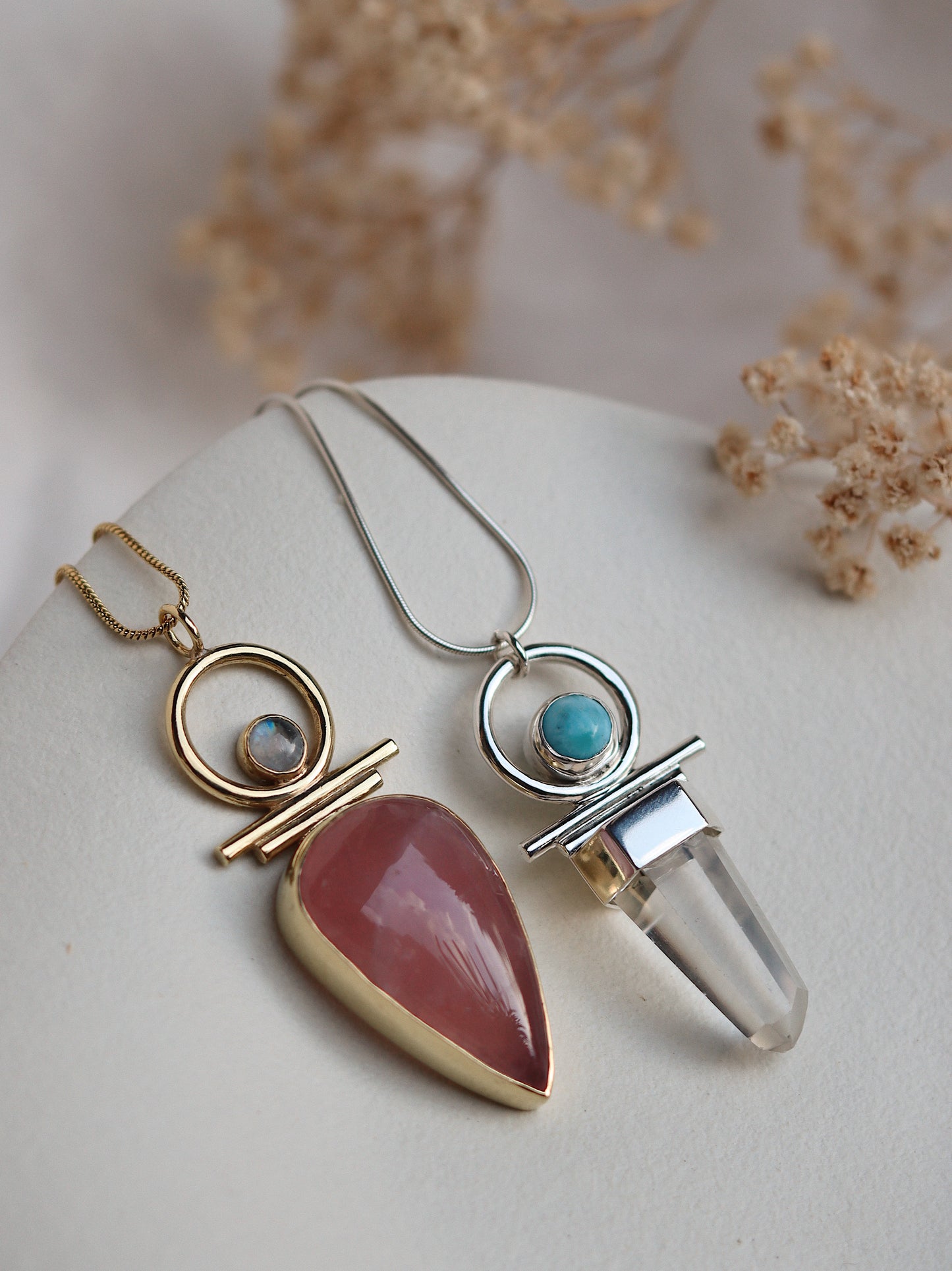 Indah Necklace with Rose Quartz and Moonstone