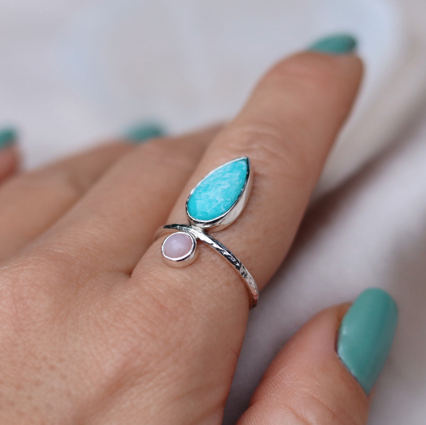 Isa Ring with Amazonite and Pink Opal