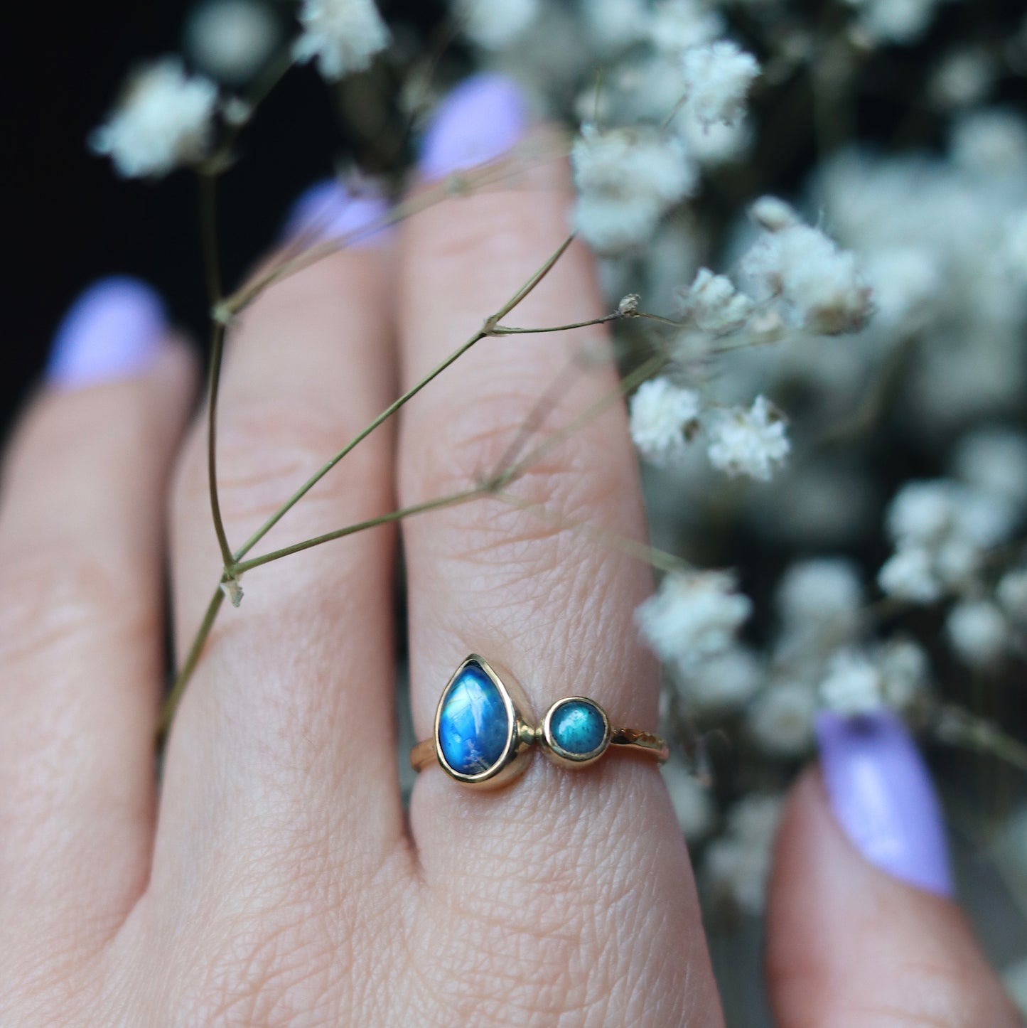 Ava Ring with Moonstone and Labradorite