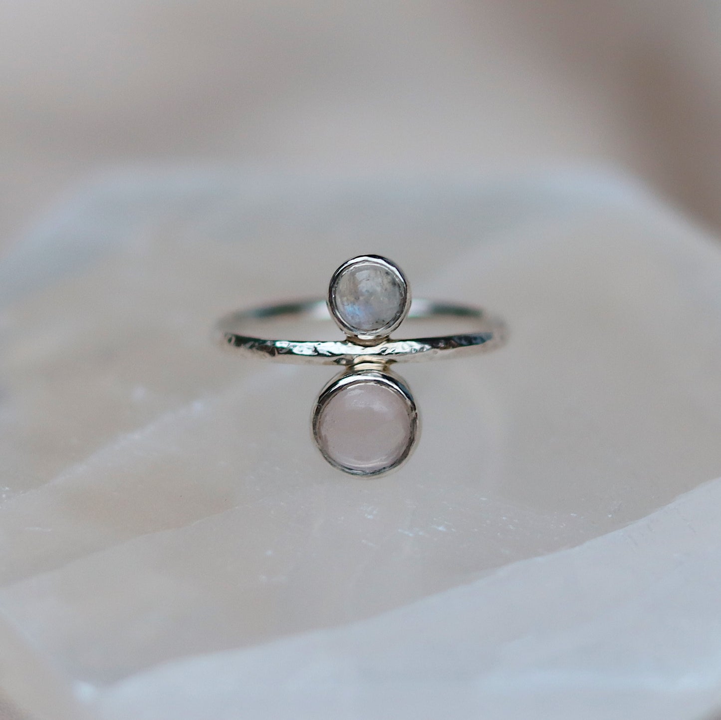 Isa Ring with Moonstone and Rose Quartz