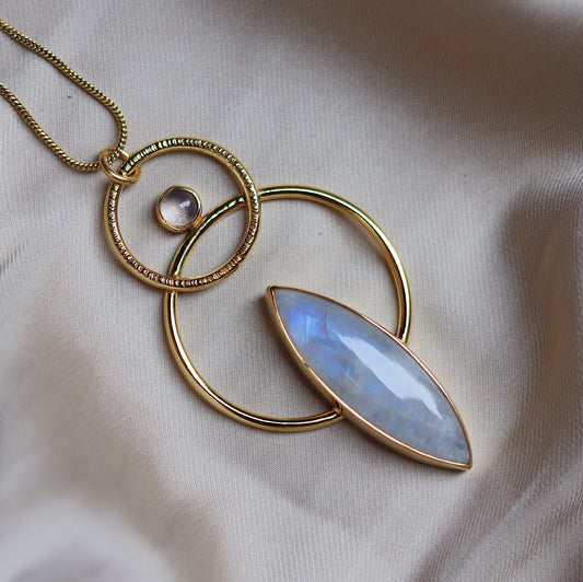 Ema Necklace with Moonstone and Rose Quartz