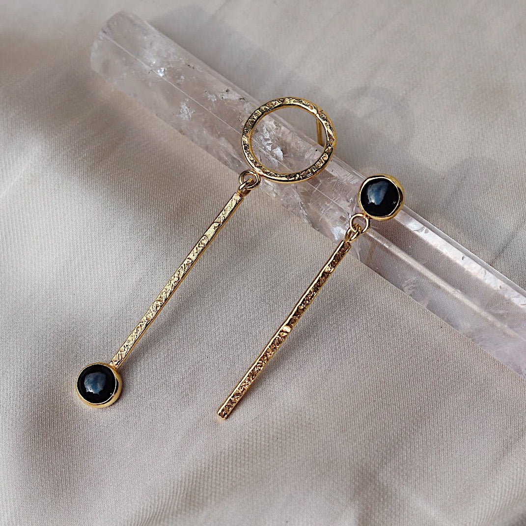 Taurite Earrings with Onyx (asymmetric)