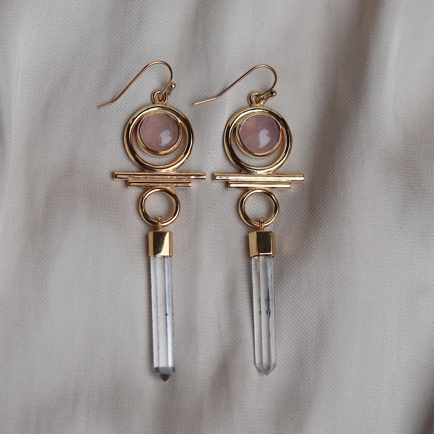 Indah Earrings with Rose Quartz and Clear Quartz