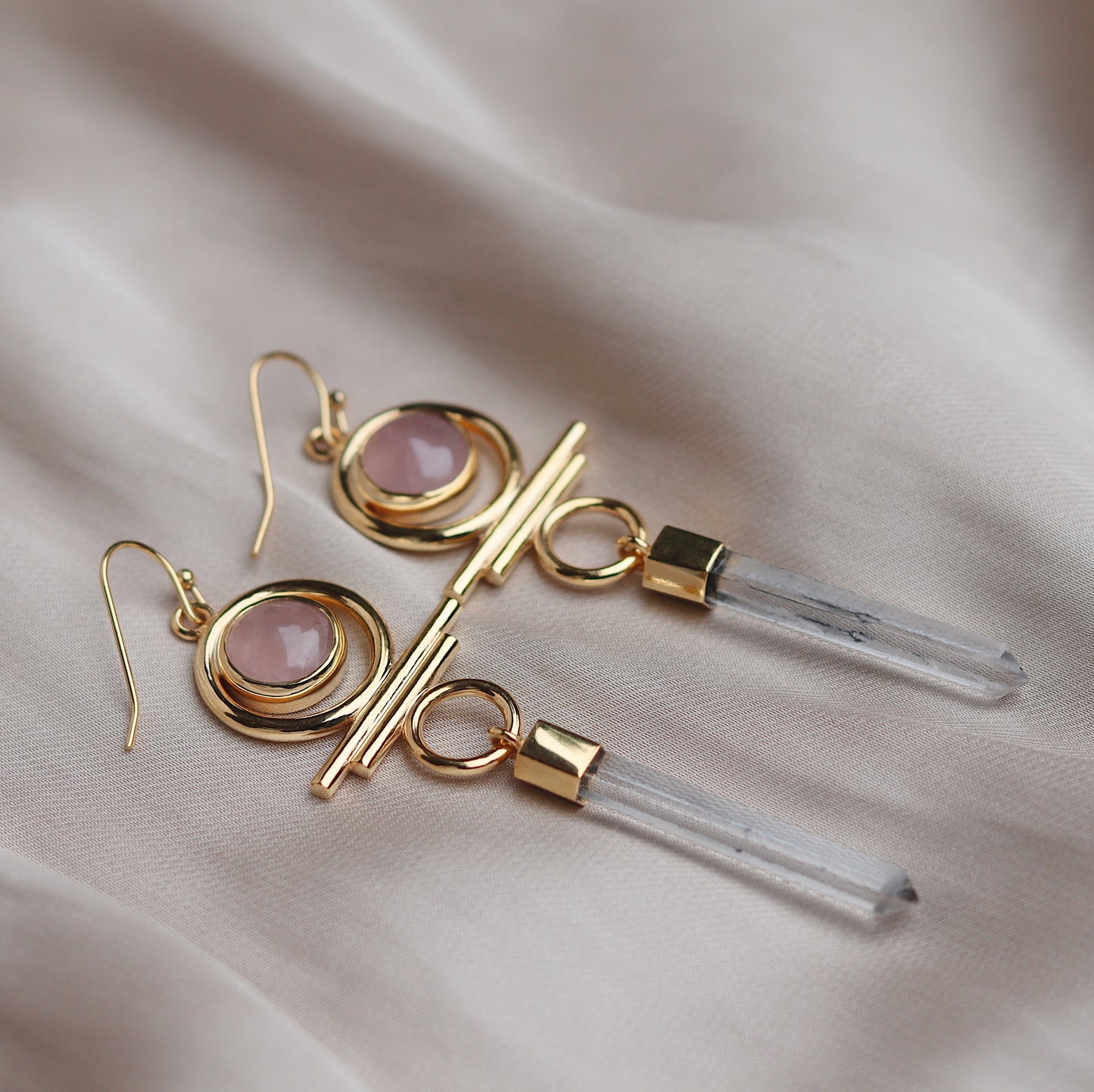 Indah Earrings with Rose Quartz and Clear Quartz