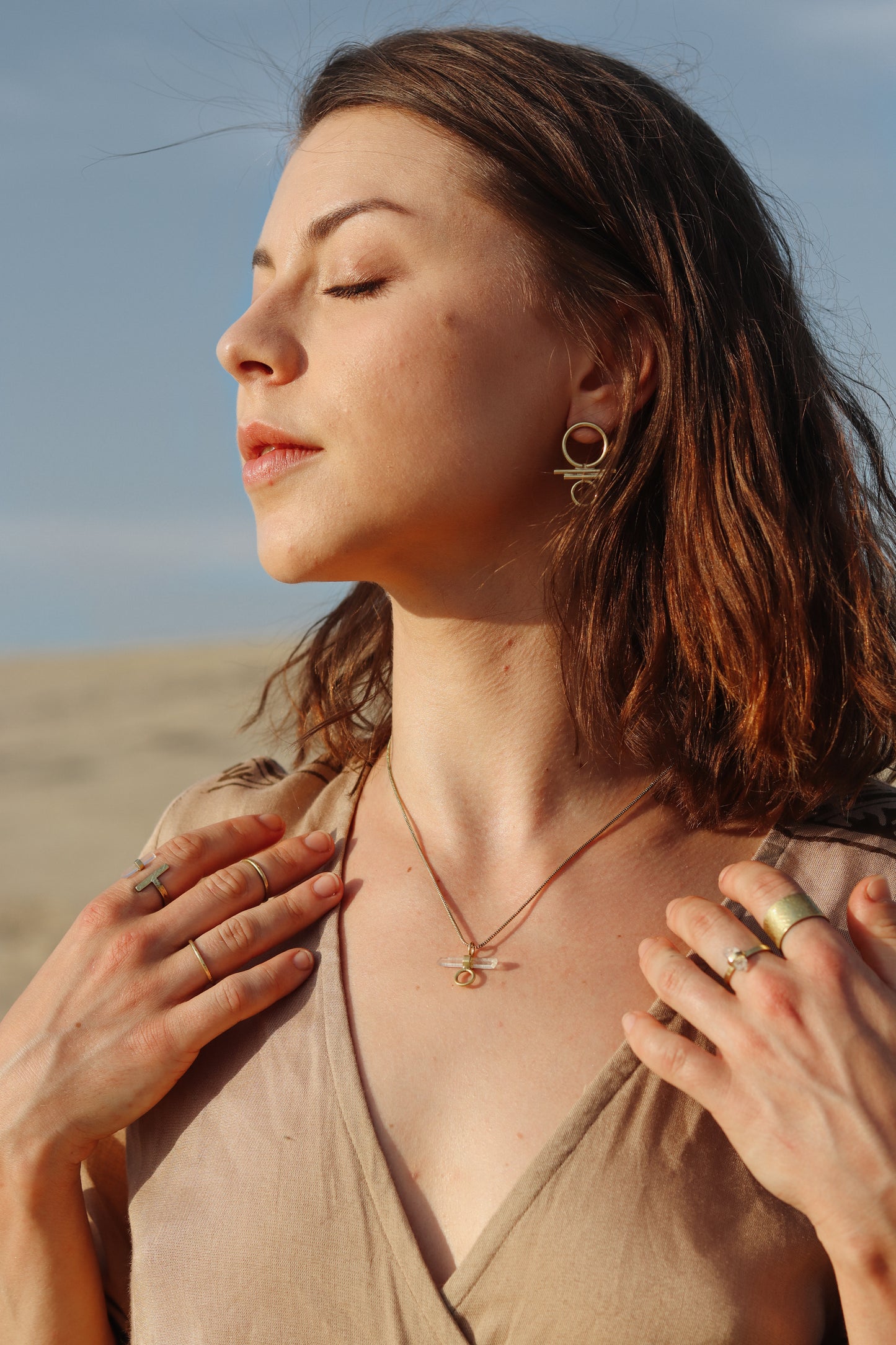 Citlali Opened Ring with Raw Clear Quartz